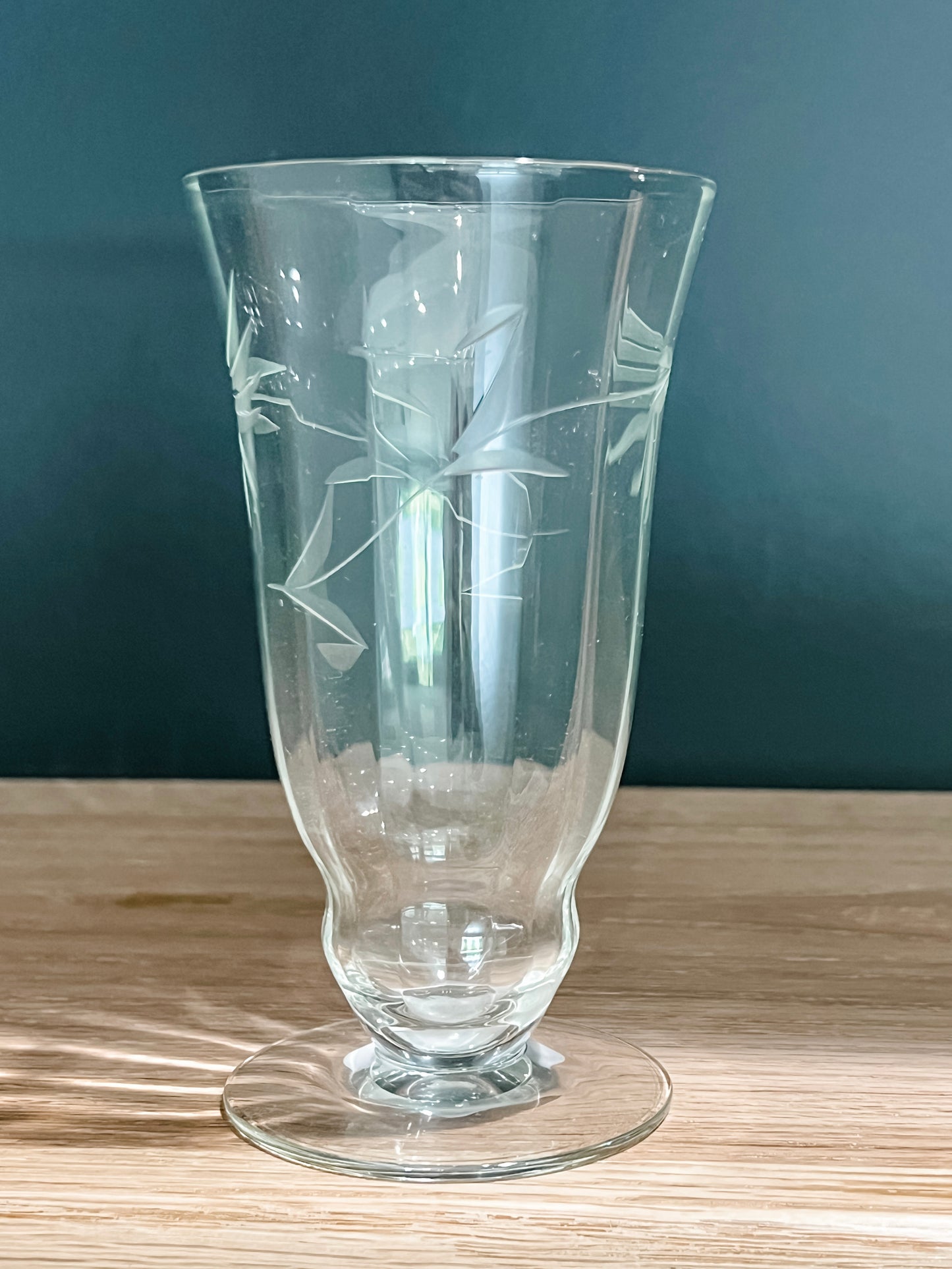 Vintage Etched Footed Glass