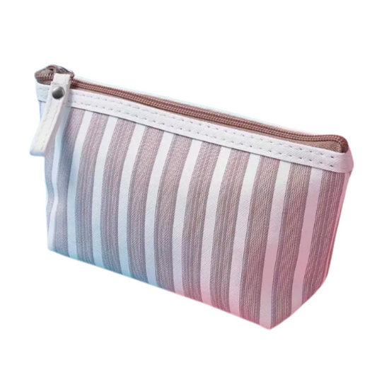 Brown Striped Zipper Pouch