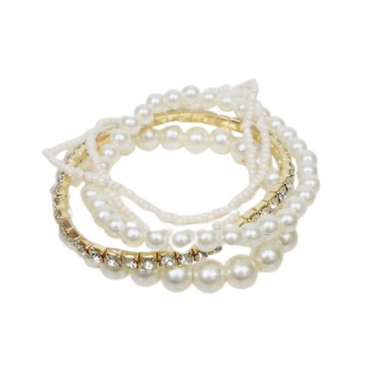 Pearl & Rhinestone Bracelet Set