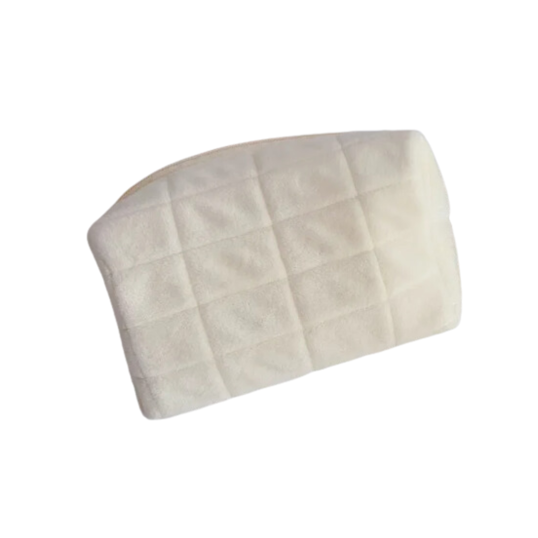 White Quilted Zipper Pouch