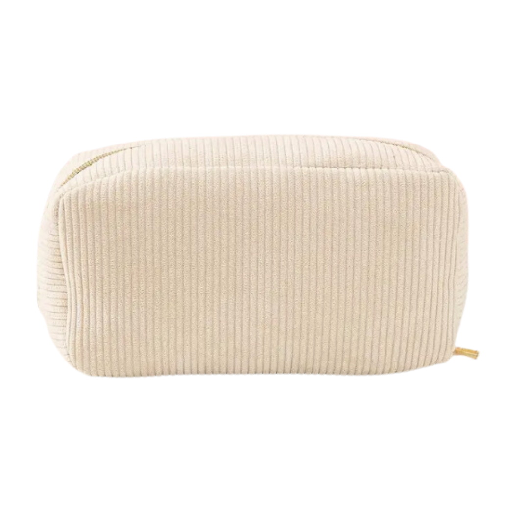 Cream Corduroy Zipper Pouch