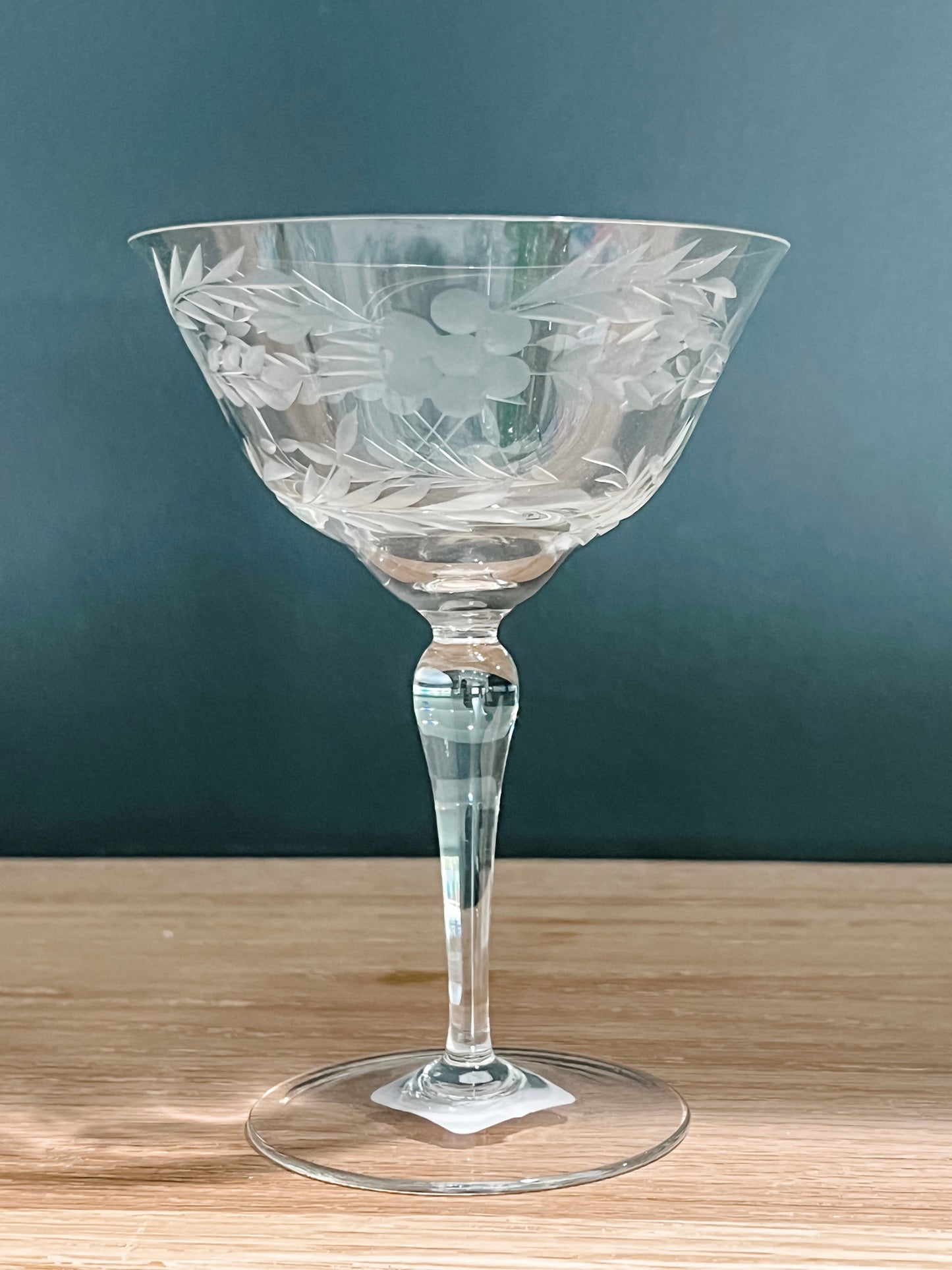 Vintage Etched Wine Glass