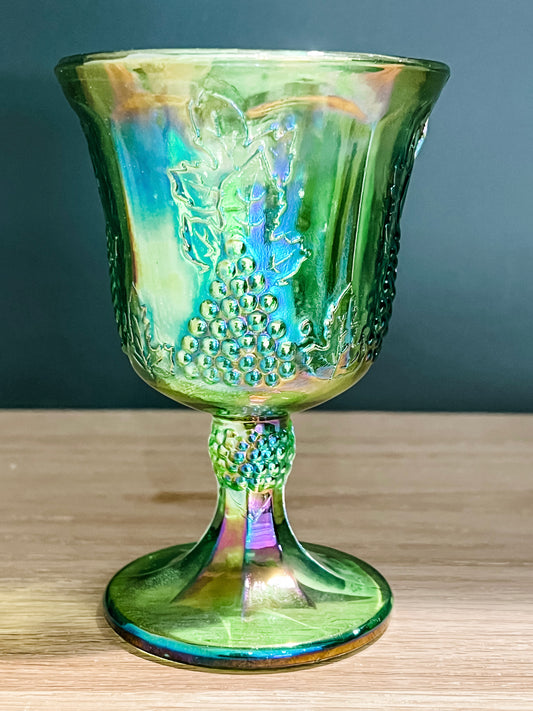 Vintage Carnival Glass Green Footed Goblets