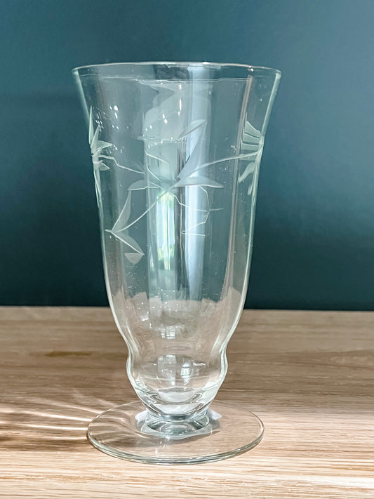 Vintage Etched Footed Glass